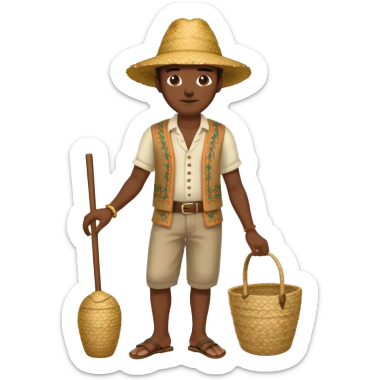 Gars Créole réunionnais ti jean chapeau paille savate  au pieds  sticker