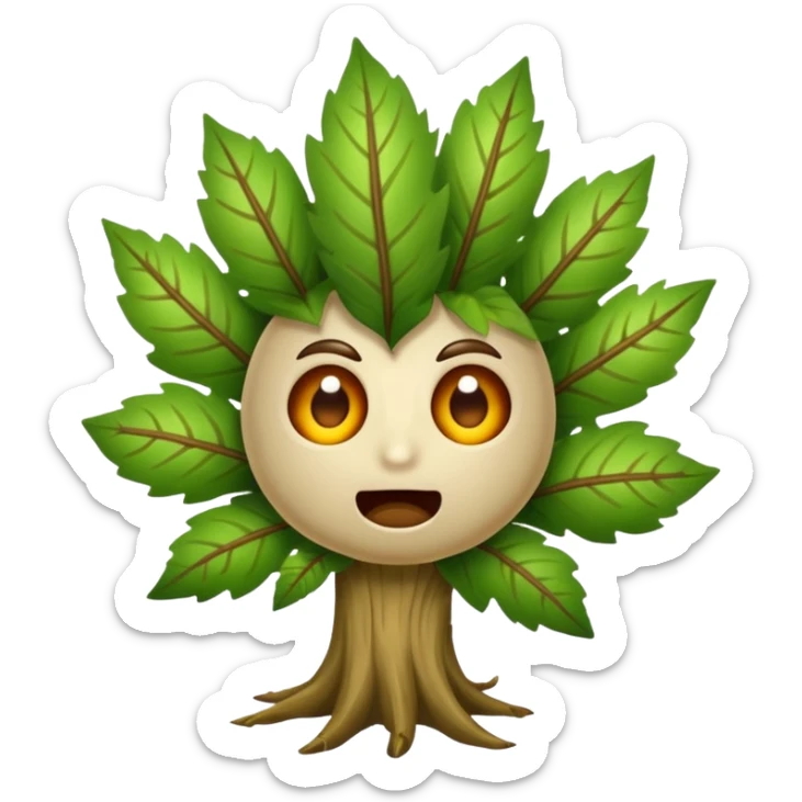 woodland spirit jump scare reaction with leaf hair standing up sticker