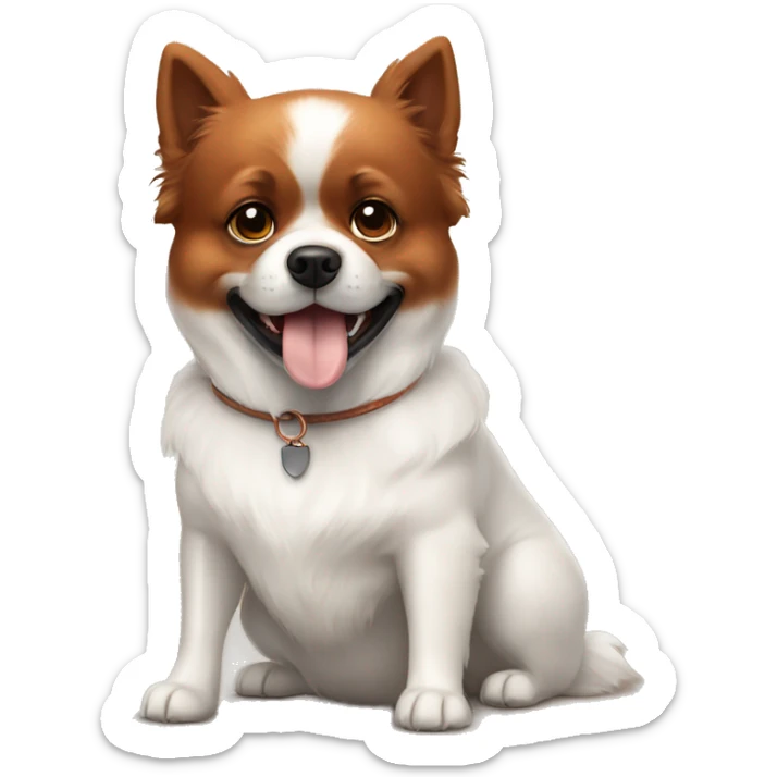 A white Pomeranian dog with an old copper colored boxer dog who love each other  sticker