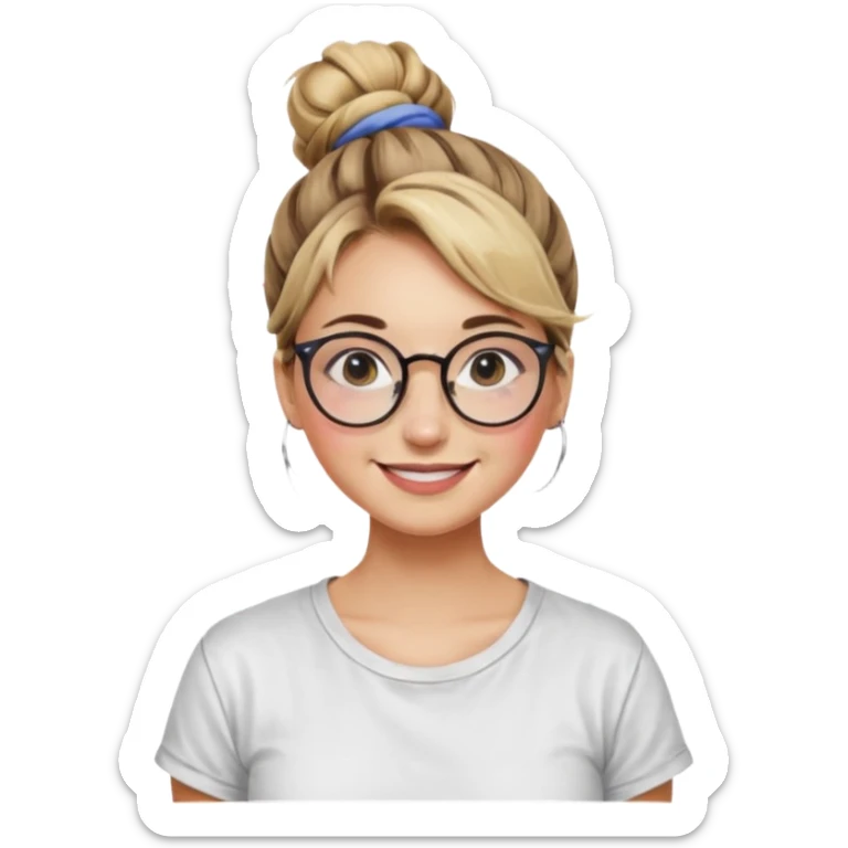 Artist Woman – messy bun, round glasses, paint stains on shirt.














































 sticker