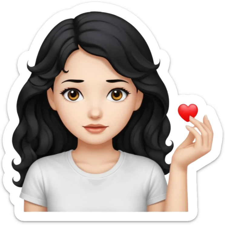 Beautiful girl,Black hair,wavy hair long hair,Black eyes, white T-shirt sticker