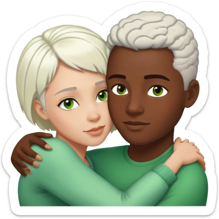African American dark skin wife with short white hair hugging African American light skin husband with green eyes  sticker