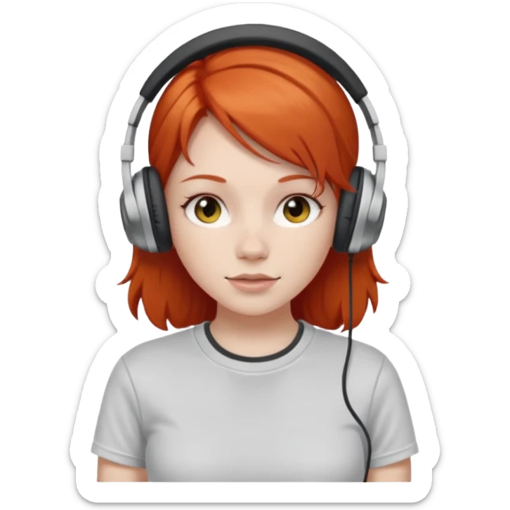 redhead skin white girl with deportive t shirt and headphones sticker