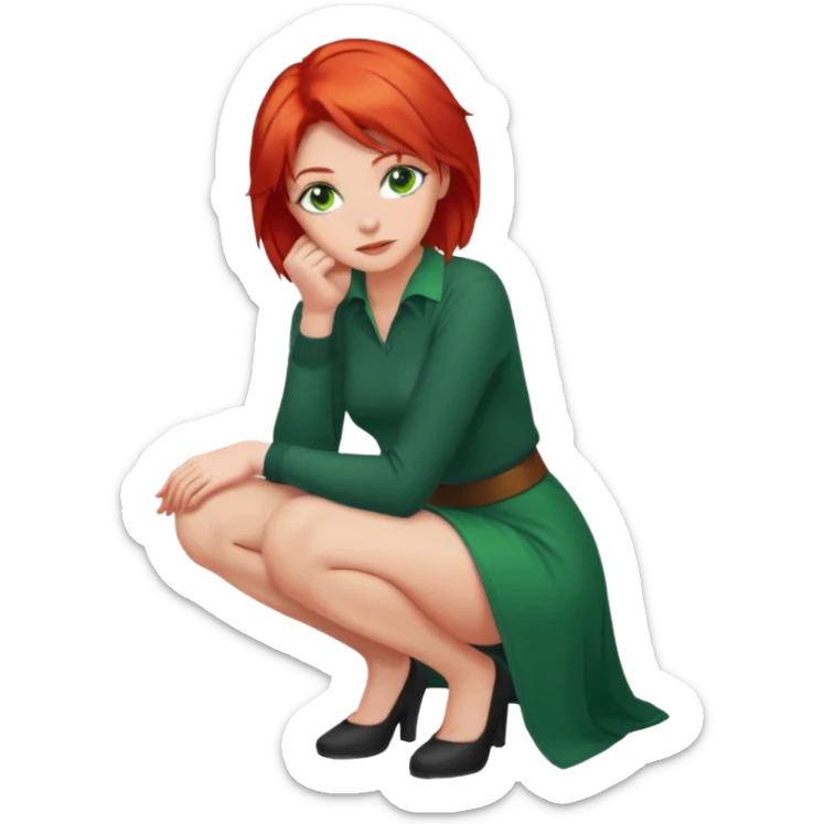 Woman with green eyes and red hair kneeled down  sticker