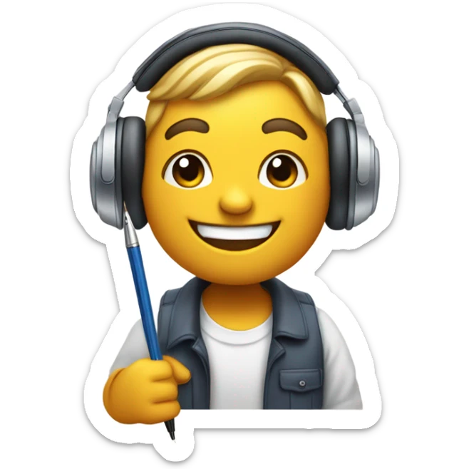 Smile emoji wearing large headphones and writing with a fountain pen  sticker