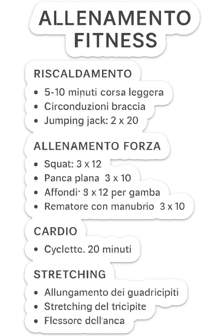 Scheda online palestra fallimentare che non va bene foglio in italiano fai un esempio delle scheda sticker