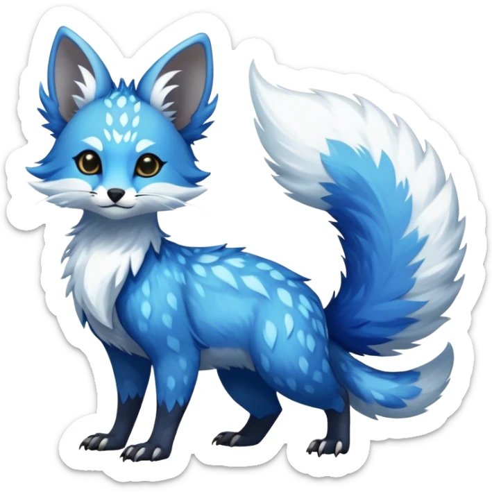 Epic Feral Rare Fantasy shiny cool fluffy Vernid-Trico-species-hybrid-animal by LiLaiRa, random markings, tufted tail, tufted ears, full body sticker