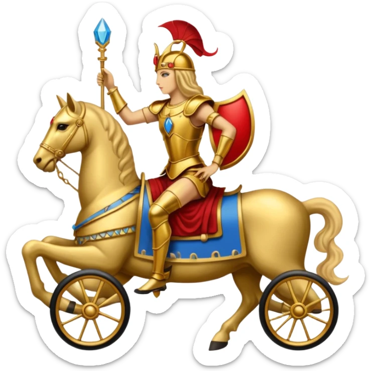The Chariot tarot card emoji, inspired by Rider Waite Smith deck, figure in chariot with two sphinxes, concise, vibrant sticker