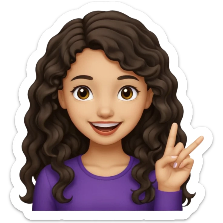 a light skin girl w black slight brown really tall wavy hair biting one fingering and smiling (in a flirty way) with big brown pretty eyes sticker