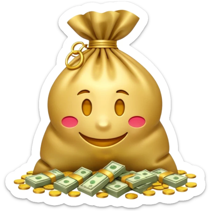 Luxury 3D emoji, overflowing money bag, stacks of cash, premium lighting, rich glossy look, ultra clean, transparent background


 sticker