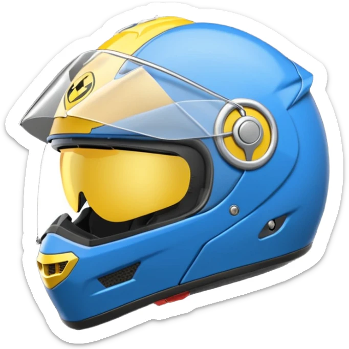 emoji capacete de moto azul (#1440FF) e com detalhes amarelo (#FFA814) sticker