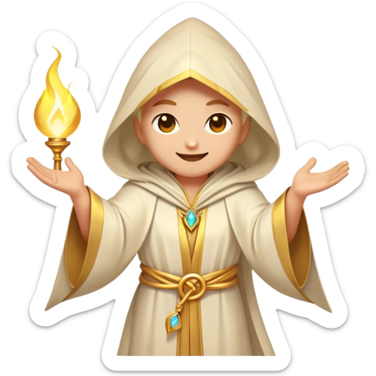 Clash of Clans aesthetic Cheerful Mage Portrait Emoji, With a bright, joyful expression and an aura of radiant magic, showcasing a stylish, robed figure with flowing garments and sparkling eyes in natural skin tone that convey boundless curiosity, Simplified yet expressive features, highly detailed, glowing with a soft, luminous mystical light, high shine, upbeat and wise, stylized with an air of fantastical wizardry, soft glowing outline, capturing the essence of a cheerful mage ready to cast spells of wonder on legendary quests! sticker