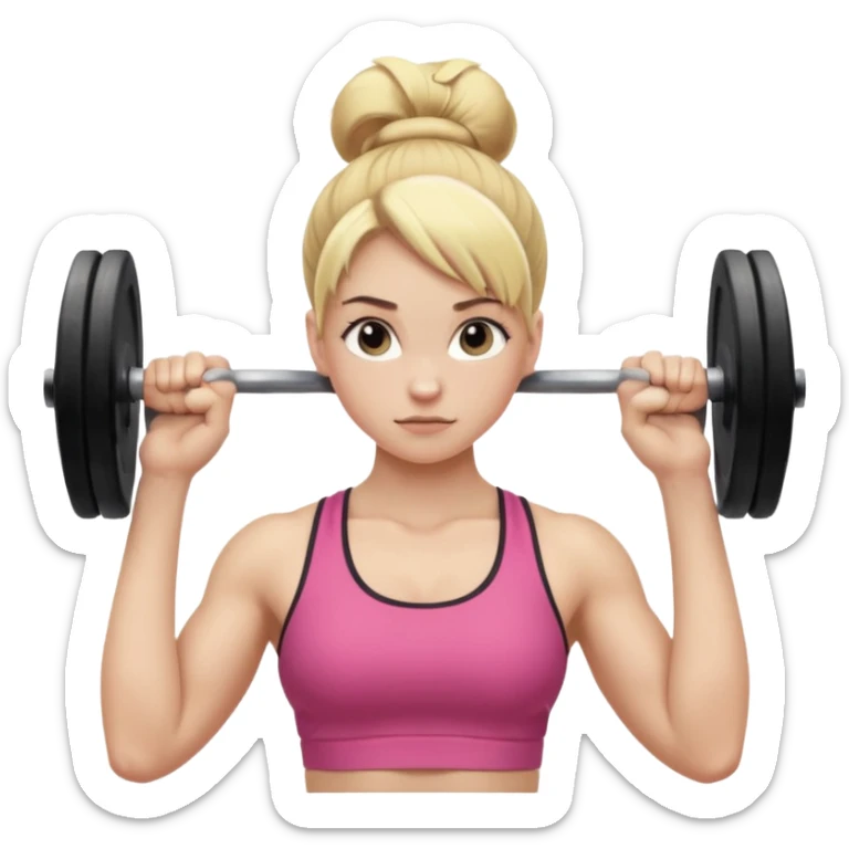 pale gym girl with blonde hair in a bun lifting weights sticker