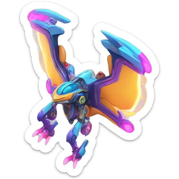Colorful Neon Colors Vibrant Colors Flying Futuristic Mechanical Fakémon-Pokémon-Creature Full Body sticker