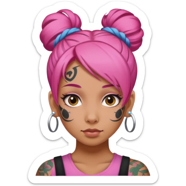pink hair single bun and lots of face tattoo girl sticker