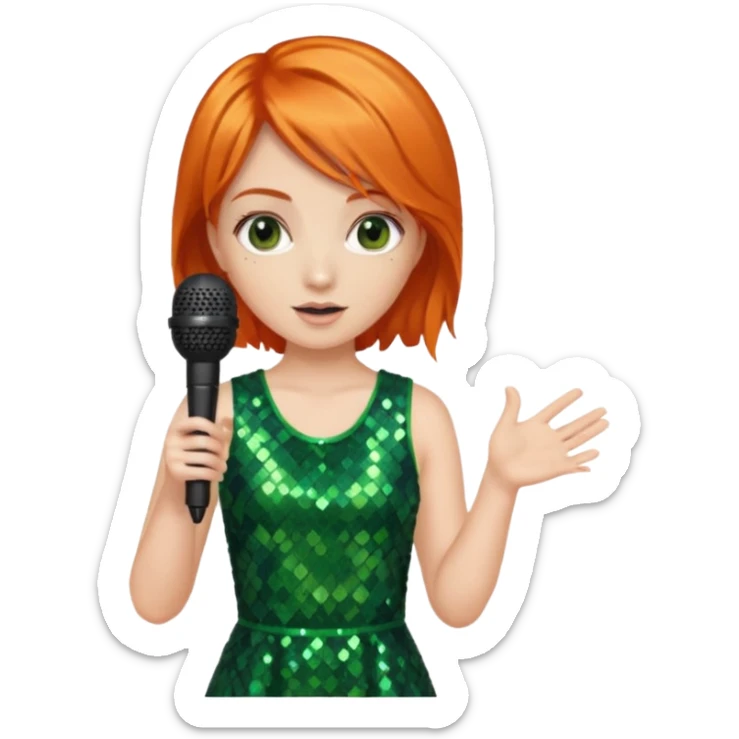 girl in green blink dress, orange hair, holding a mic



















 sticker