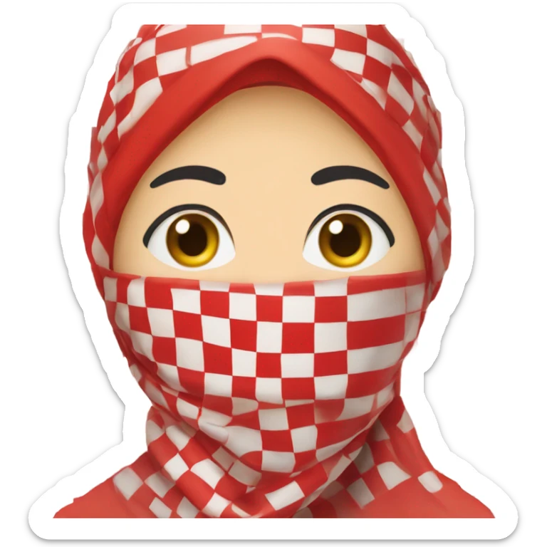 Woman wearing red and white checkered kuffiyeh hand covering mouth sticker