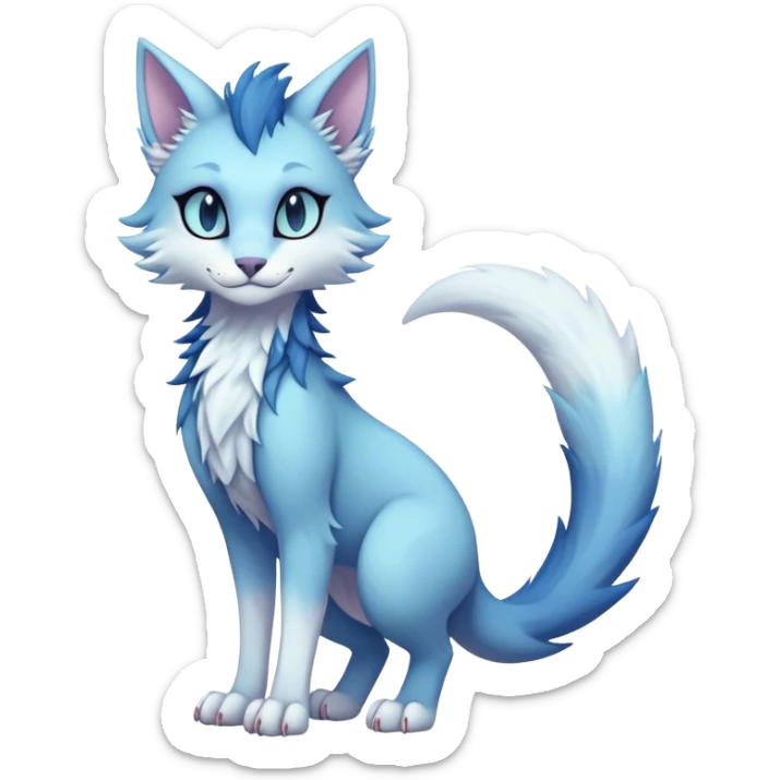 Kawaii dark edgy fantasy pastel ethereal feline-vernid-sergal-fursona animal creature with a tufted tail full body sticker