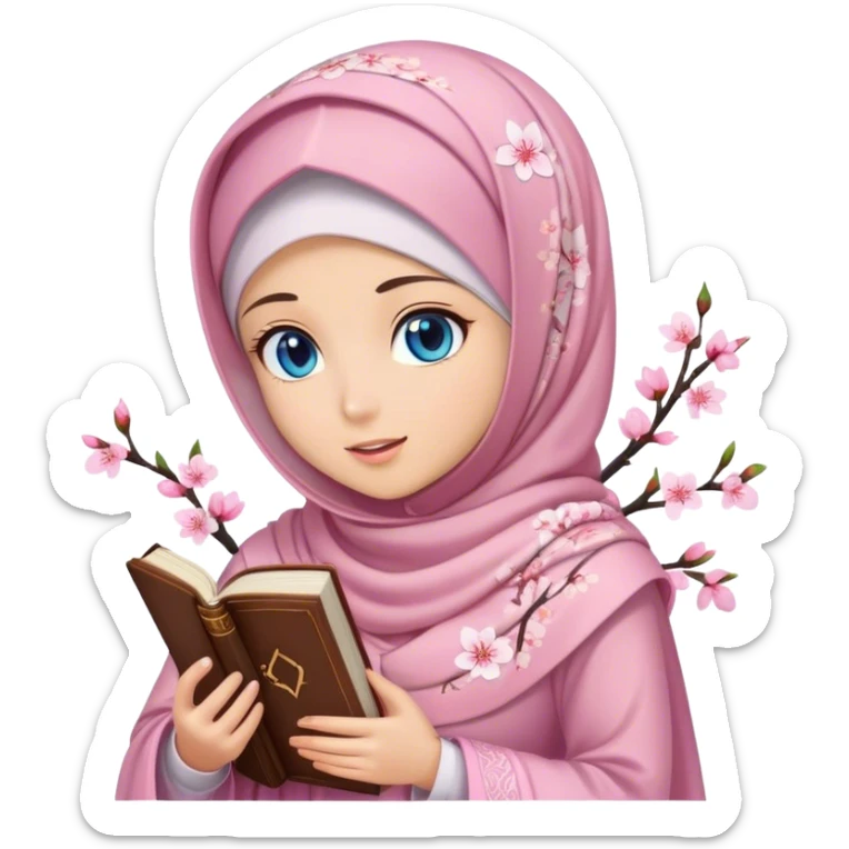 Turkish beautiful finish Konya girl blue eyes with hijab and cherry blossom dress have Quran  sticker