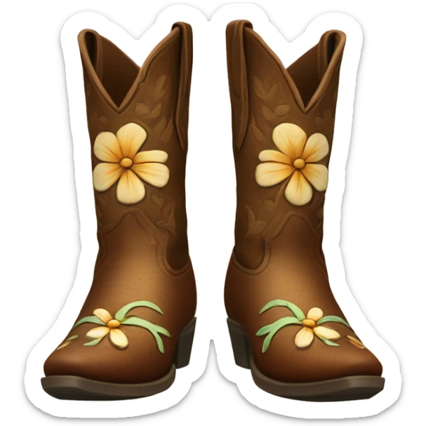 Realistic pair of isolated rleather wooden tooled flower pattern cowgirl boots. sticker