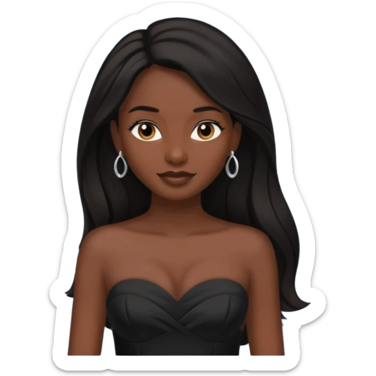 WOMAN WEARING STRAPLESS BLACK DRESS WITH DARK HAIR sticker