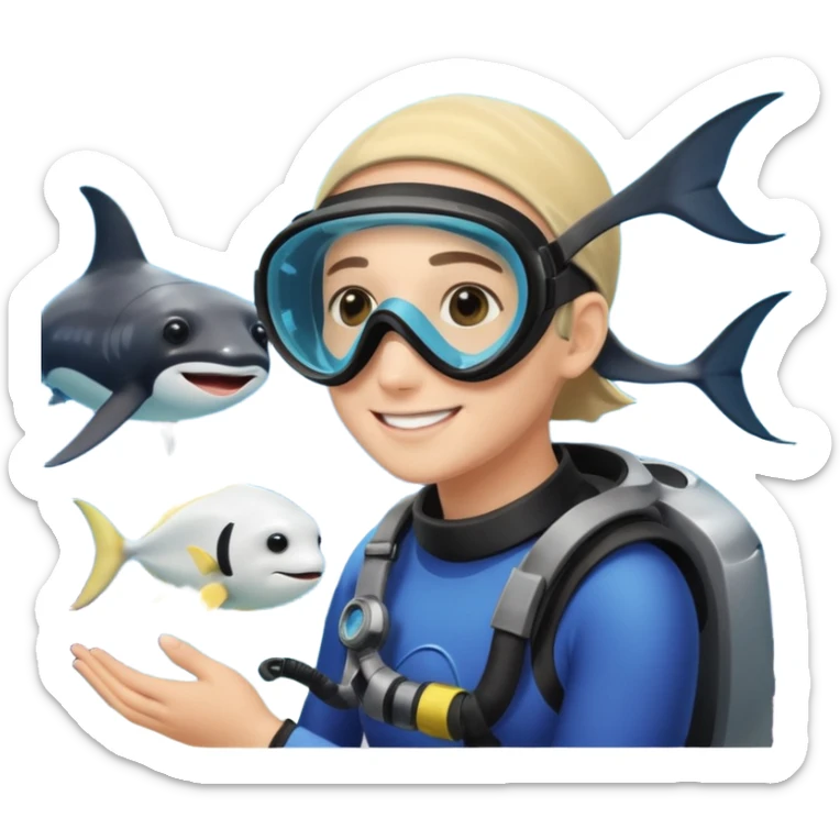 une personne qui est devant un aquarium où on peut carreser des raies menta sticker