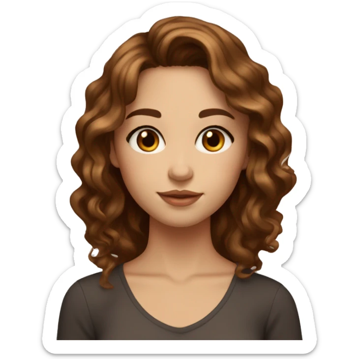 Girl with fair skin , thin almond eyes , brown eyes , brown wavy hair with caramel balayage sticker