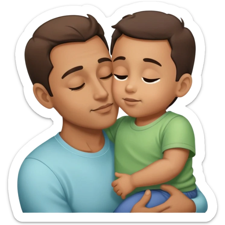 Father giving his child a gentle kiss on the forehead, family love sticker