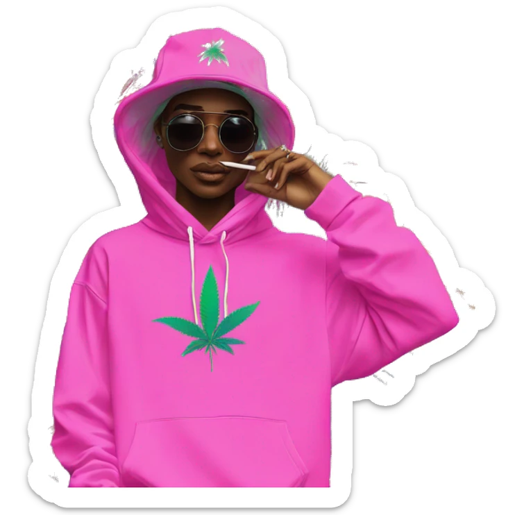 Hemp leaves Multicoloured neon person smoking wearing hoodie dancing hip hop bucket hat tropical Skater fashion aesthetic baggy clothes graphic t shirt 420 sticker