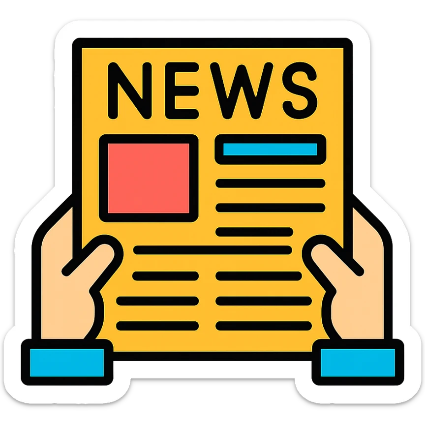 hands holding a newspaper sticker