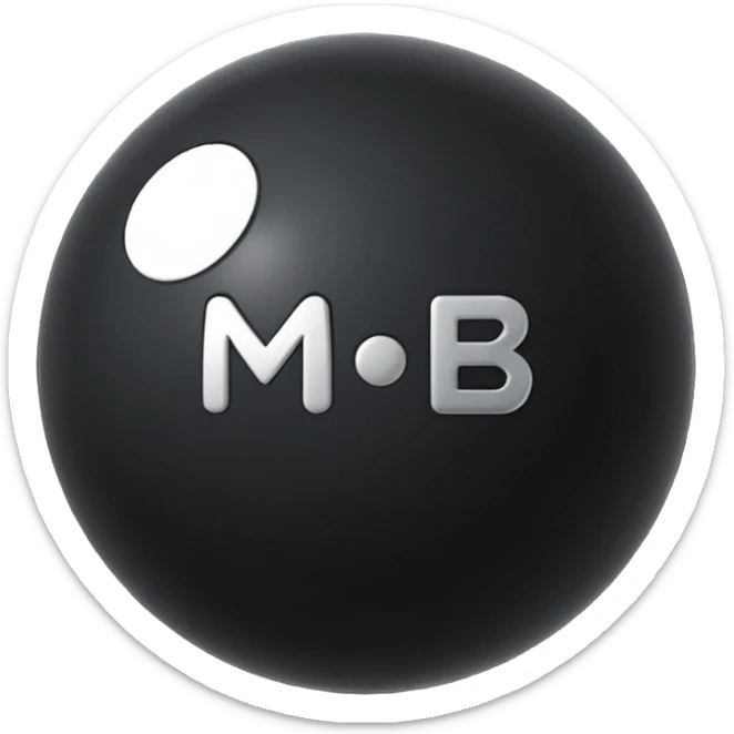 Black Ball with MB written on in the middle of it. Nothing else no holes or anything. sticker
