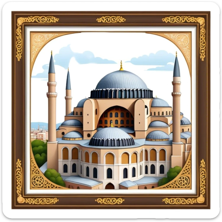 Cinematic Realistic Hagia Sophia Landmark Emoji, depicted with the majestic historic architecture rendered with intricate detail and dramatic, timeless lighting. sticker
