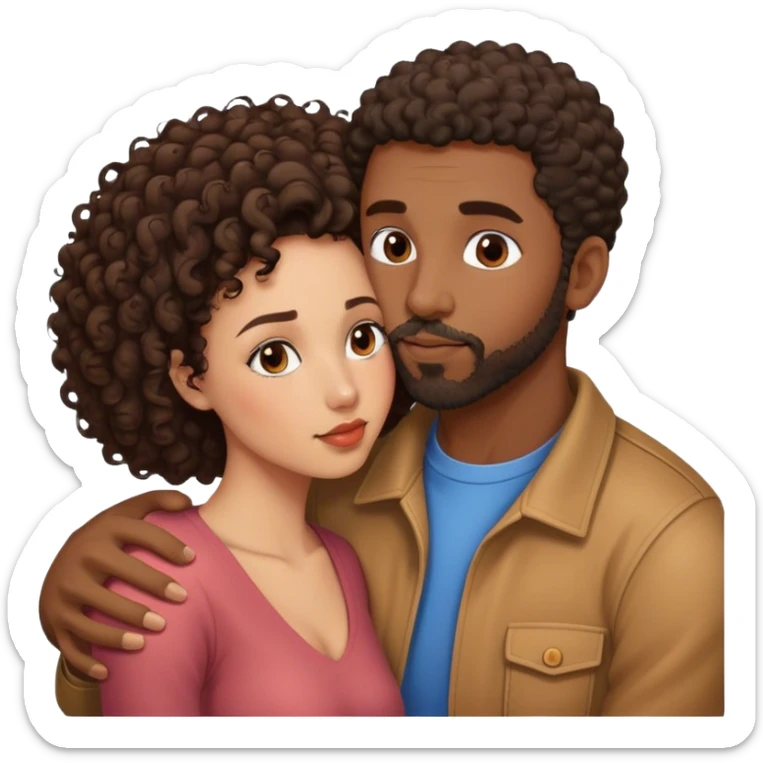 Black man with short curly hair and facial hair kiss small pretty brunette woman sticker