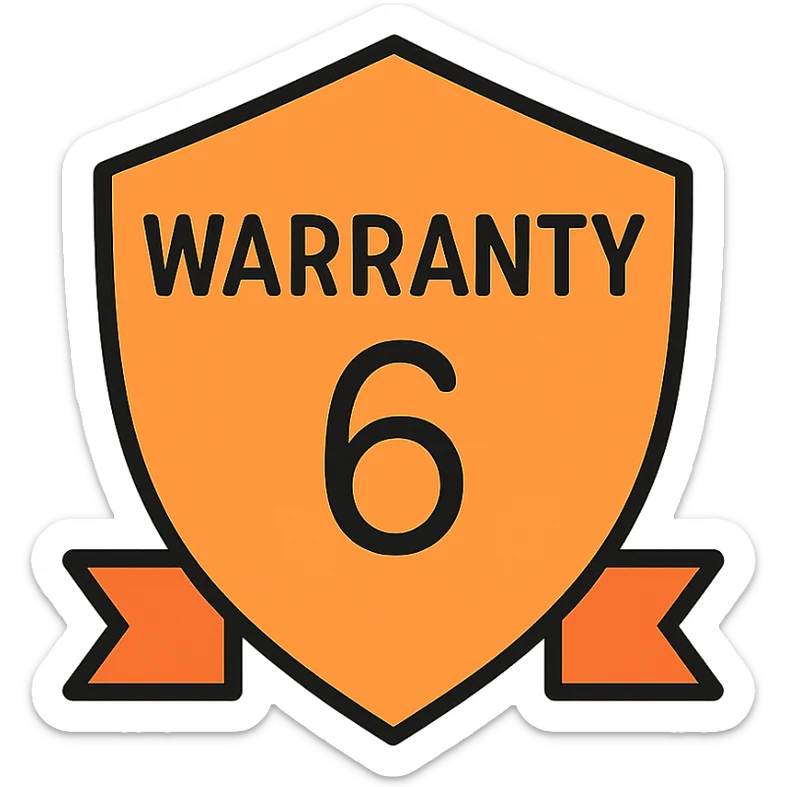 warranty symbol with the number 6, color #F97316, modern, clean, bold, icon style sticker