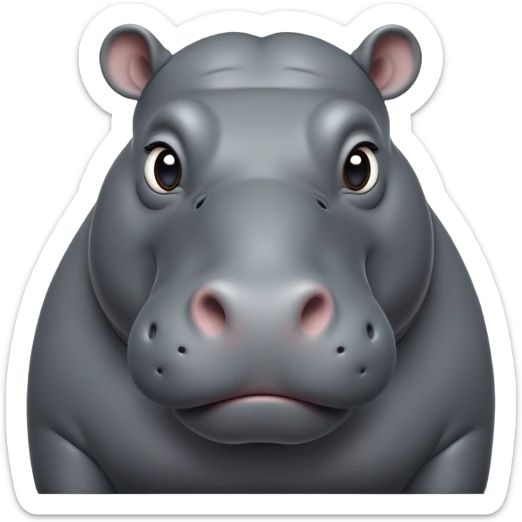 cinematic-noble-hippo-portrait-emoji,-poised-and-regal,-with-a-massive,-robust-build-and-a-smooth,-sleek-slate-gray-hide,-deep-set-soulful-eyes,-simplified-yet-sharp-and-sophisticated-features,-highly-detailed,-glowing-with-a-soft radiance sticker