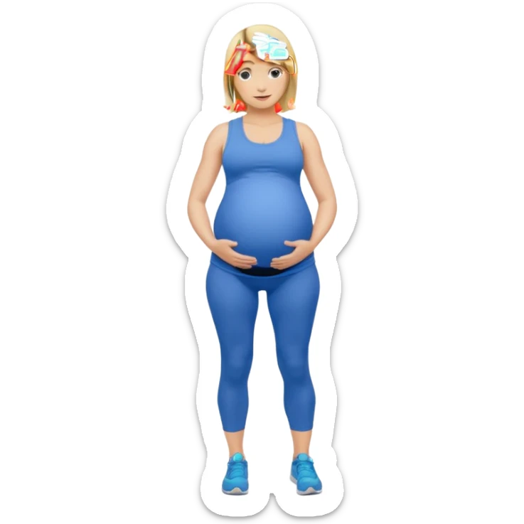 Woman blonde hair tank top blue leggings pregnant belly holding a pump bigger hips sticker