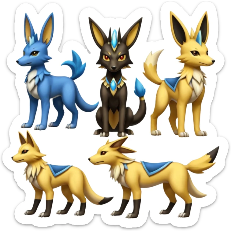 Lucario-Anubis-Zeraora-Jolteon-Fakémon-hybrid-creature (full body)  sticker