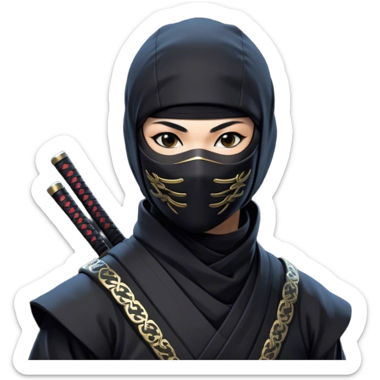 Clash of Clans aesthetic: Beautiful and Majestic Ninja Portrait Emoji, Rendered in serene poise with a gentle, confident smile and a refined masked visage, showcasing a sleek, artfully poised figure exuding calm and determined elegance in natural skin tone, Simplified yet exquisitely endearing features, highly detailed, glowing with a soft, drowsy nocturnal light, high shine, relaxed and utterly noble, stylized with an air of timeless stealth, soft glowing outline, capturing the essence of a majestic ninja whose graceful presence inspires epic covert adventures! sticker