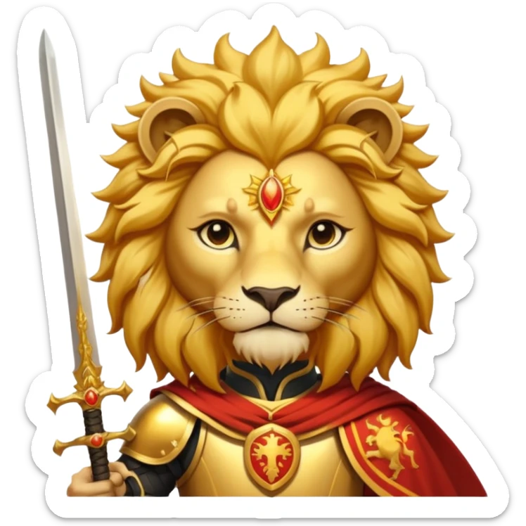Emoji style pre 1979 Iran Sun and Lion, golden lion with sword, rising sun, flat bold colors sticker