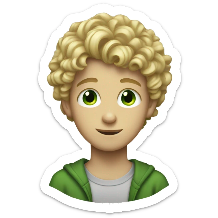 a boy teenager with curly blonde hair and green eyes sticker