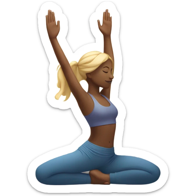 Woman with blond Hair doing Yoga. The sun is behindert her.  sticker