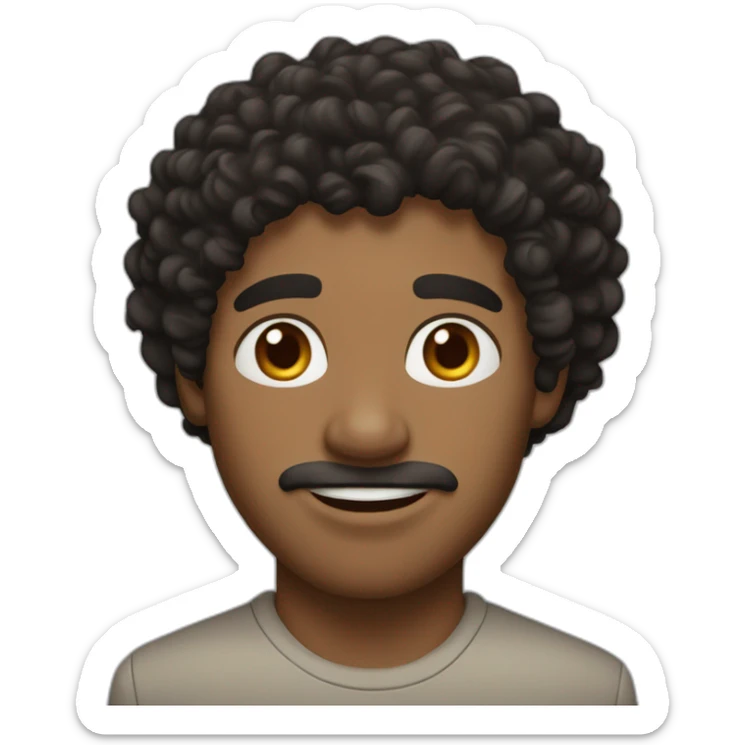 Black curly hair man with Wheatish skin, almost white, Large hazel eyes, a medium-sized nose, and a medium-sized mouth.  sticker