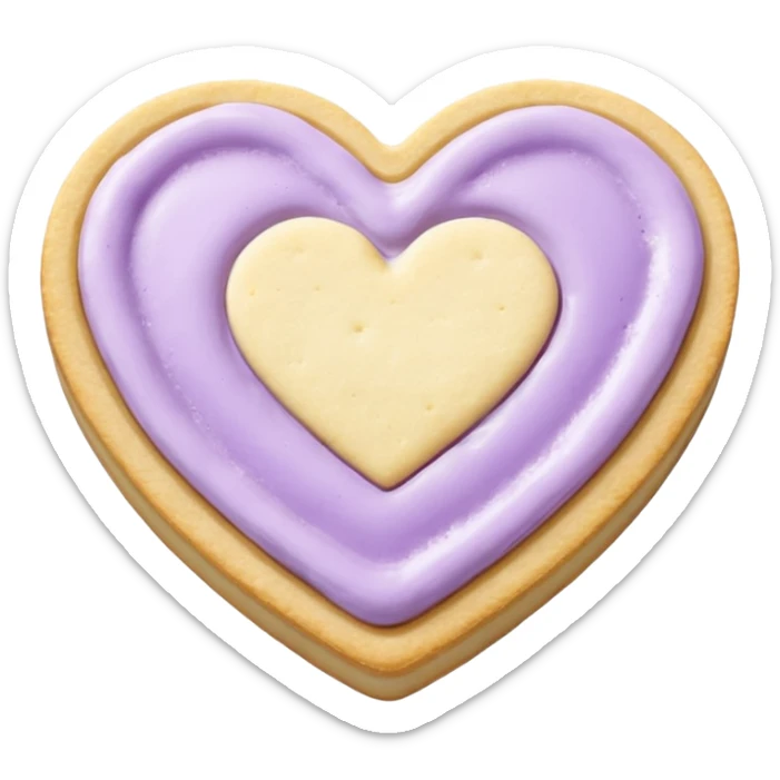 Realistic shortbread cookie in the shape of a heart with pale lilac color jelly middle filling and sprinkled powder sugar on top. sticker