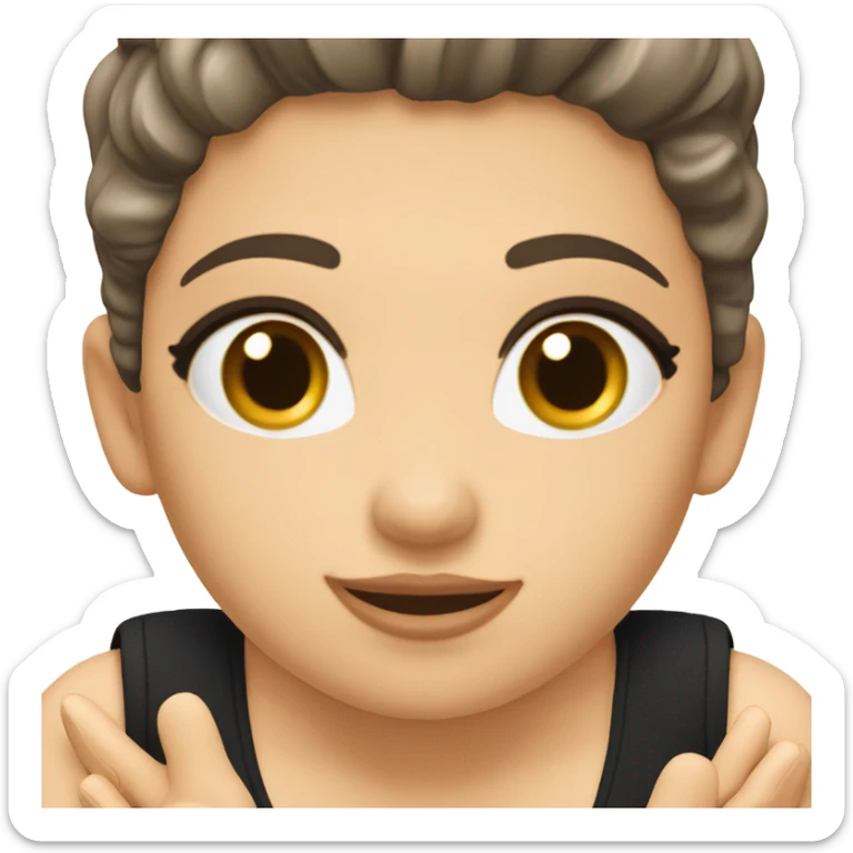 Front view full body curvy caucasian beauty sitting straight hands up black skirt standing sticker