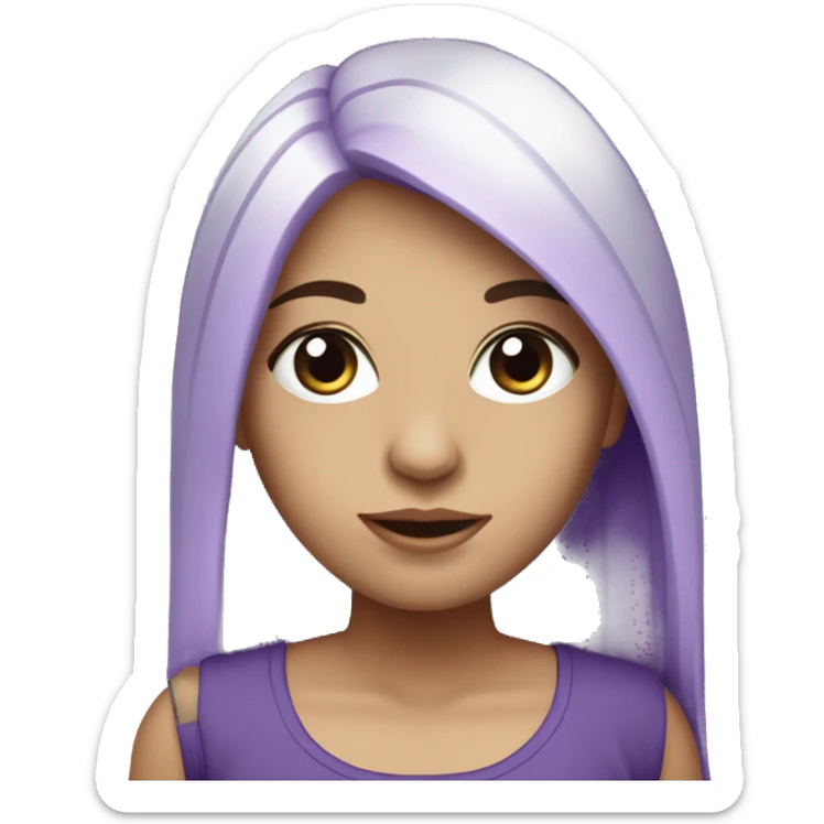 Graphic Designer argentinian girl with laptop, long straight purple hair, purple eyes and white skin sticker