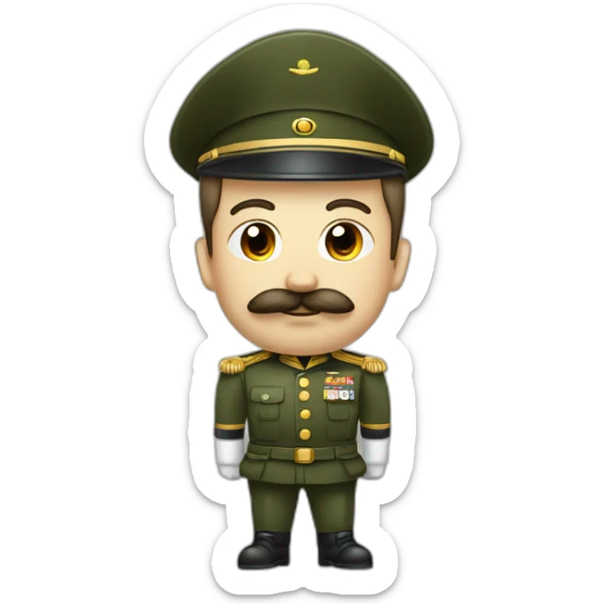 Homme avec moustache carré en tenue militaire levant bras a 120° sticker