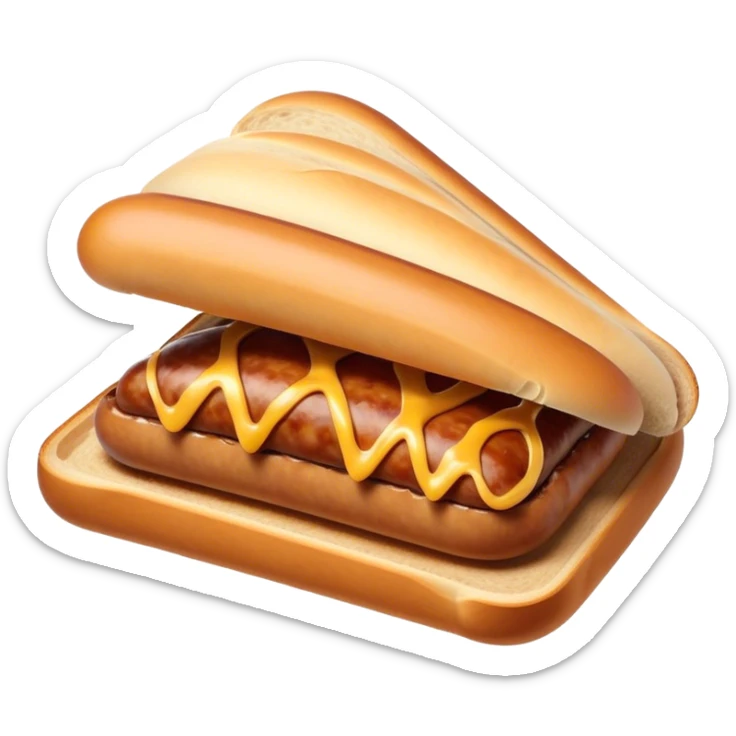 Sausage Sizzle Cinematic Realistic Sausage Sizzle Dish Emoji, depicted as a sizzling sausage tucked into a triangular slice of bread, rendered with rich textures and dynamic, warm lighting. sticker