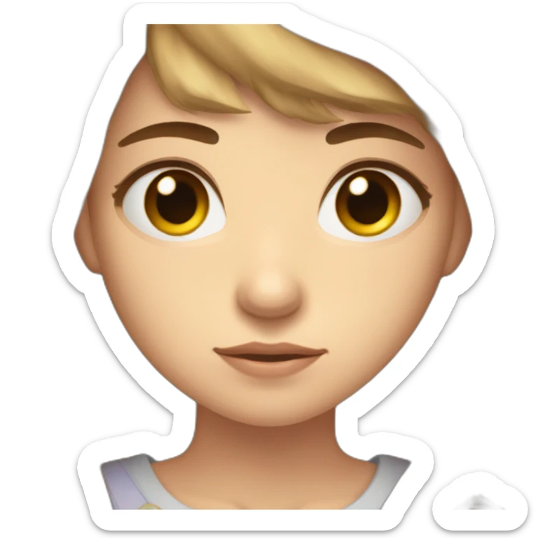 24 years old girl looking weary with white complexion and hair around armpit length with brown hair wearubg sticker