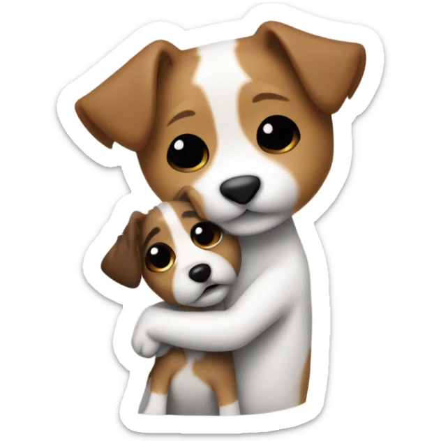 whit brown haired girl with hair in plaid hugging jack russell terrier sticker