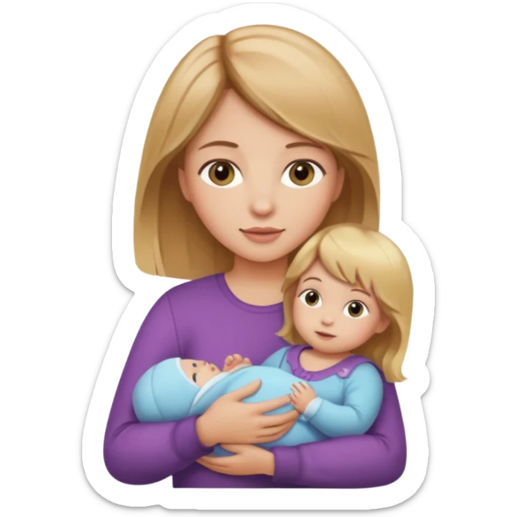 Make a girl with a baby in her arms. A girl should have light brown hair, and a baby girl should have blonde hair. sticker